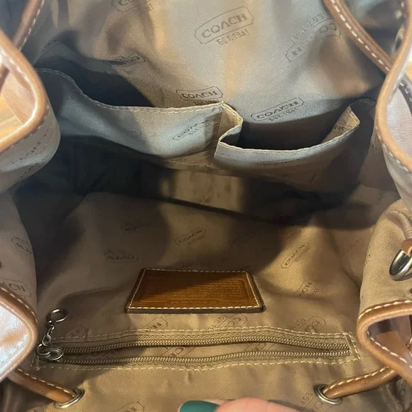 Coach Classic Tan Leather Drawstring Backpack - Picture 5 of 7